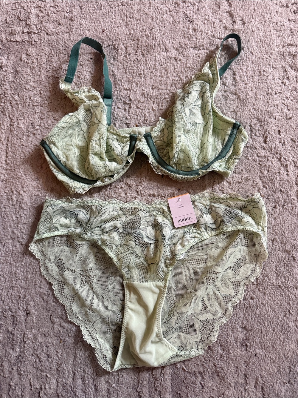 Auden Lace Underwire Bra and Matching Bikini in Sage
